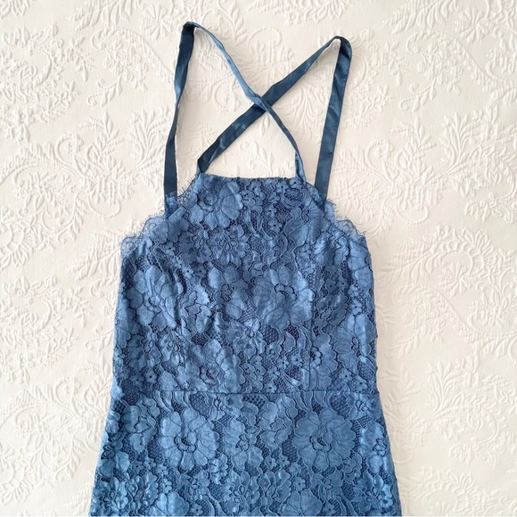 NWOT Lulus Wishful Wanderings Blue Lace Bodycon Midi Dress Medium - Picture 3 of 8